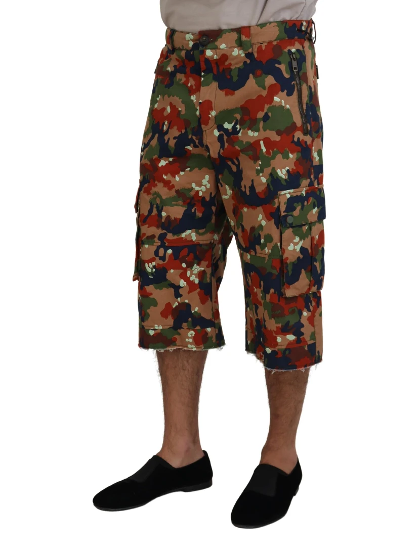 Multicolor Cotton Camouflaged Cargo Shorts
