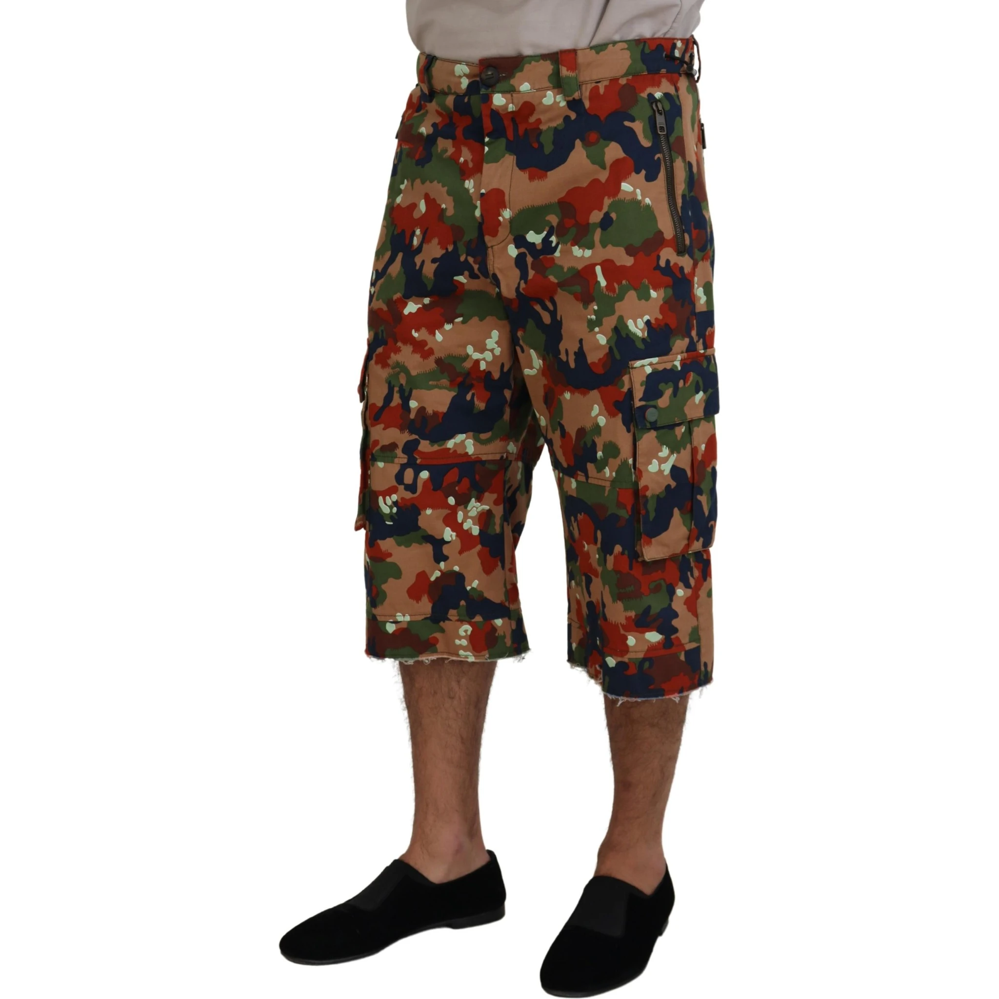 Multicolor Cotton Camouflaged Cargo Shorts