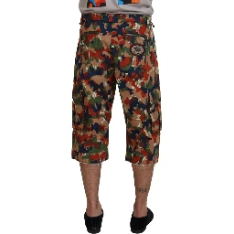 Multicolor Cotton Camouflaged Cargo Shorts