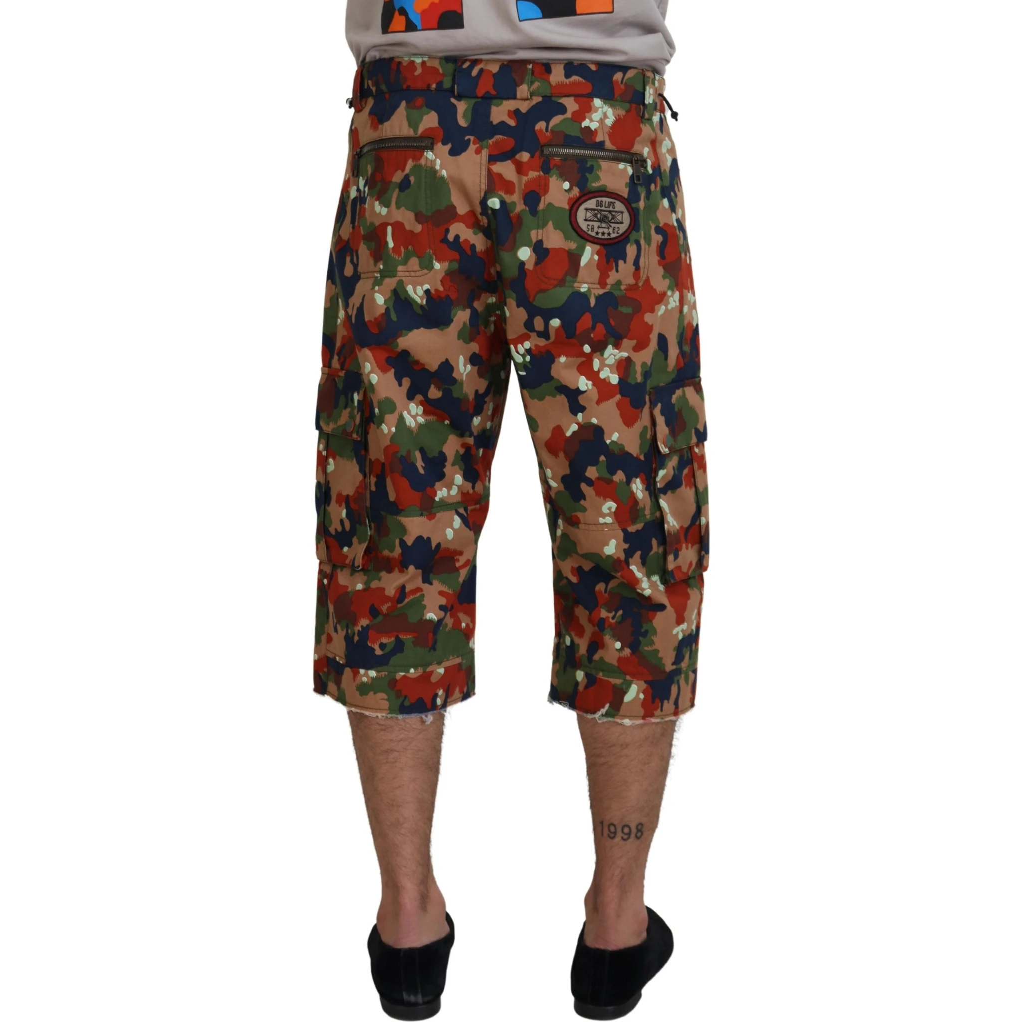 Multicolor Cotton Camouflaged Cargo Shorts