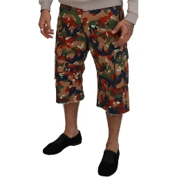Multicolor Cotton Camouflaged Cargo Shorts
