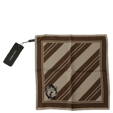 Brown Stripes DG Logo Square Mens Handkerchief Scarf