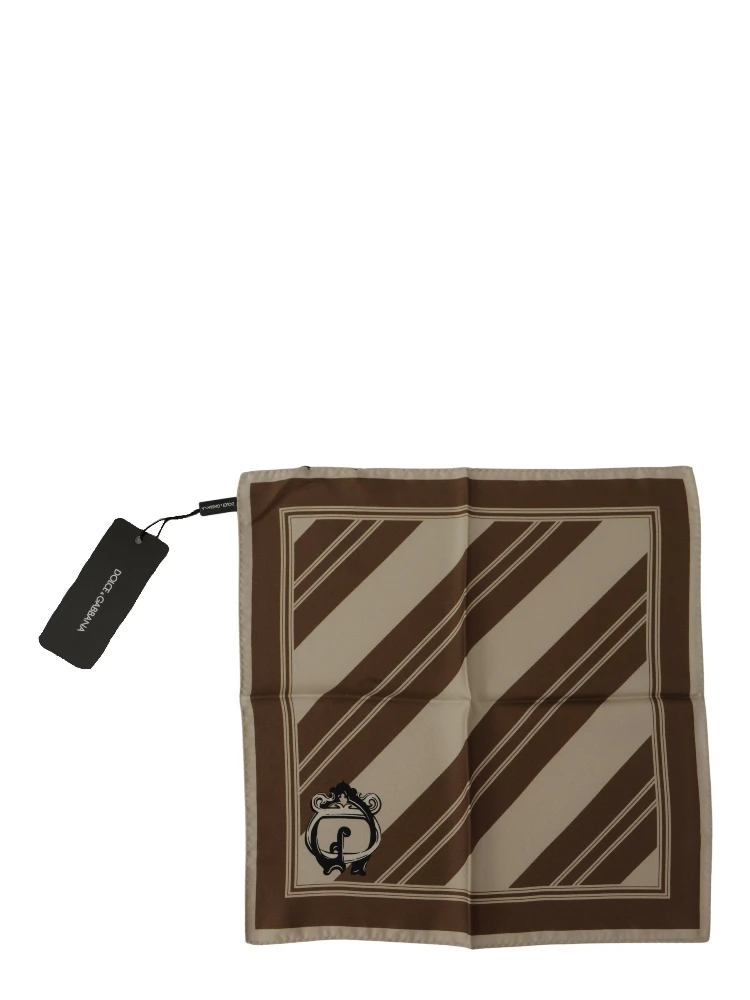 Brown Stripes DG Logo Square Mens Handkerchief Scarf