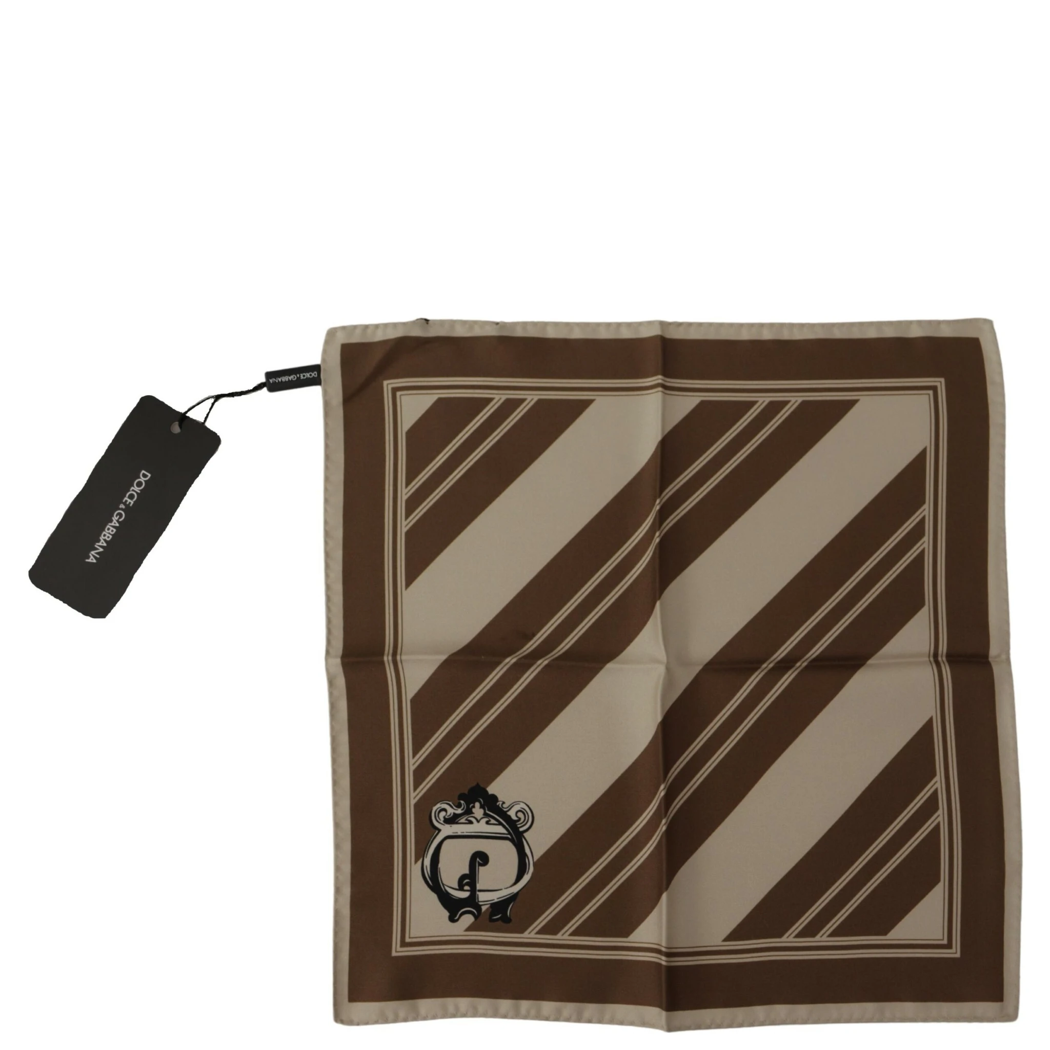 Brown Stripes DG Logo Square Mens Handkerchief Scarf