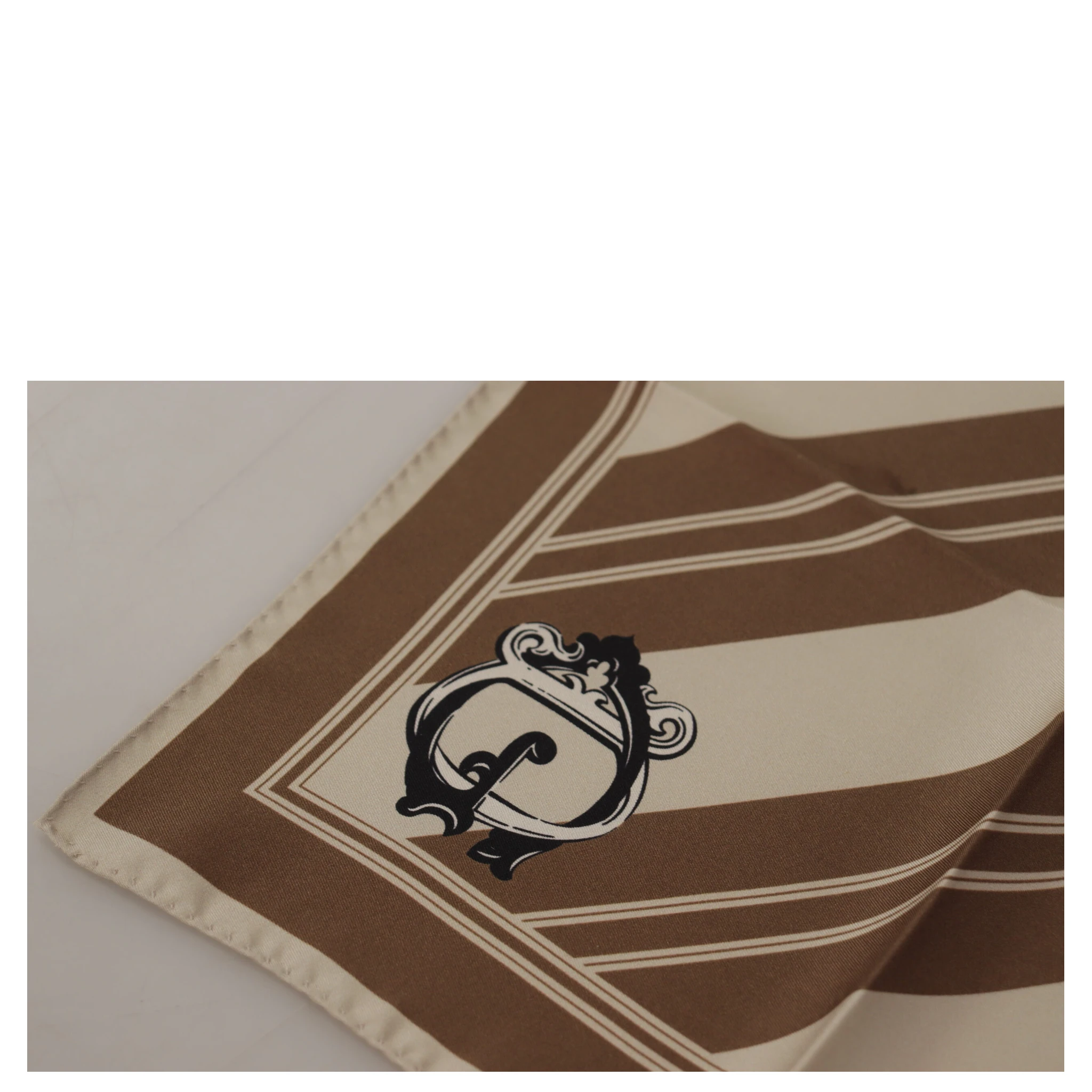Brown Stripes DG Logo Square Mens Handkerchief Scarf