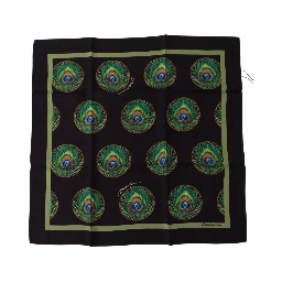 Black Peacock Feather DG Printed Square Handkerchief Scarf