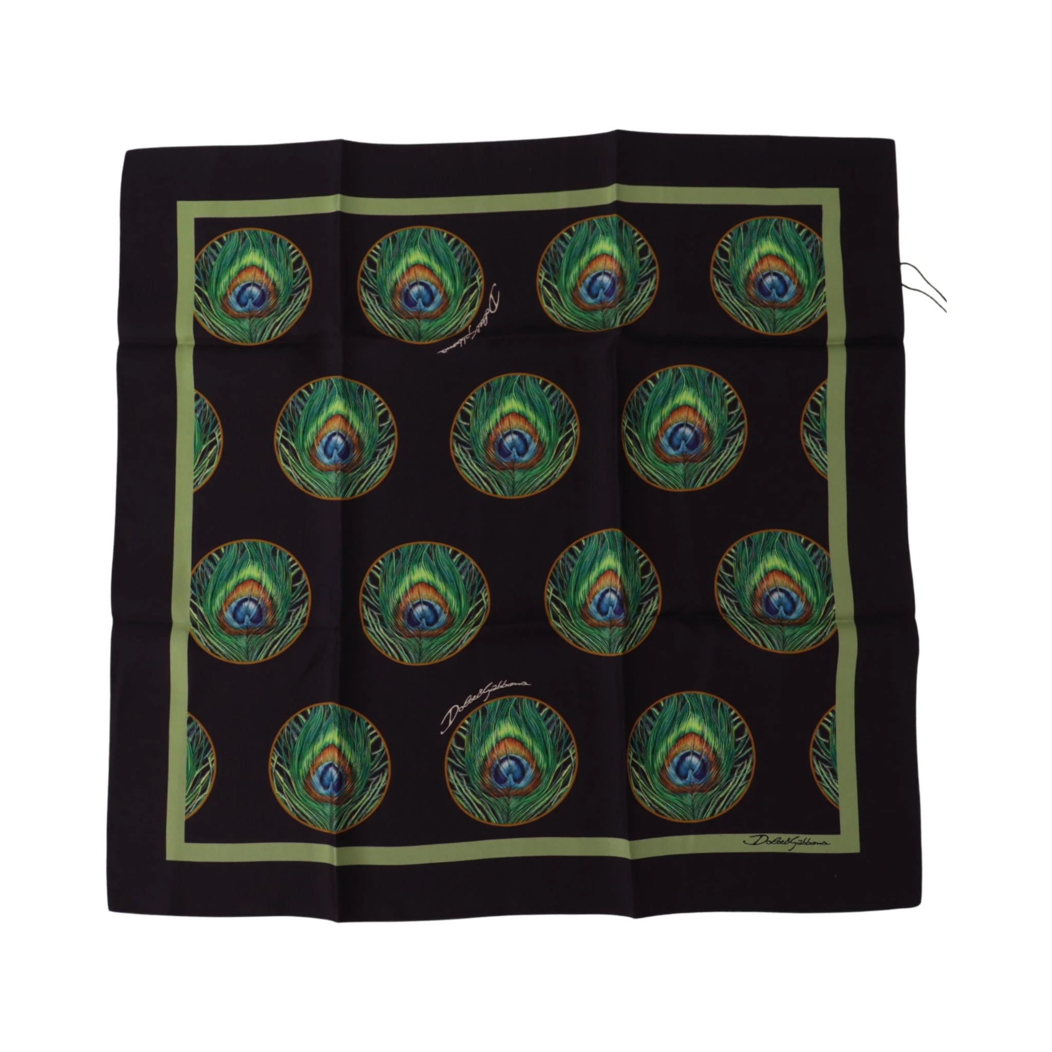 Black Peacock Feather DG Printed Square Handkerchief Scarf