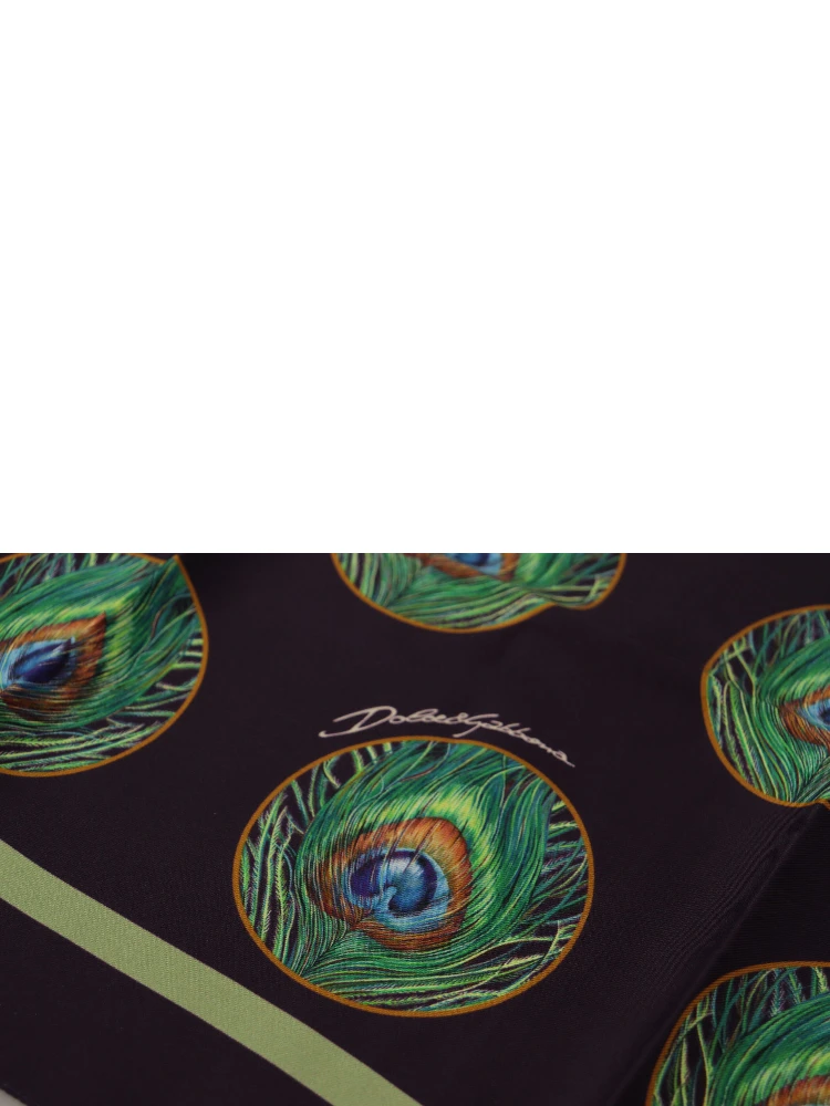 Black Peacock Feather DG Printed Square Handkerchief Scarf alternative