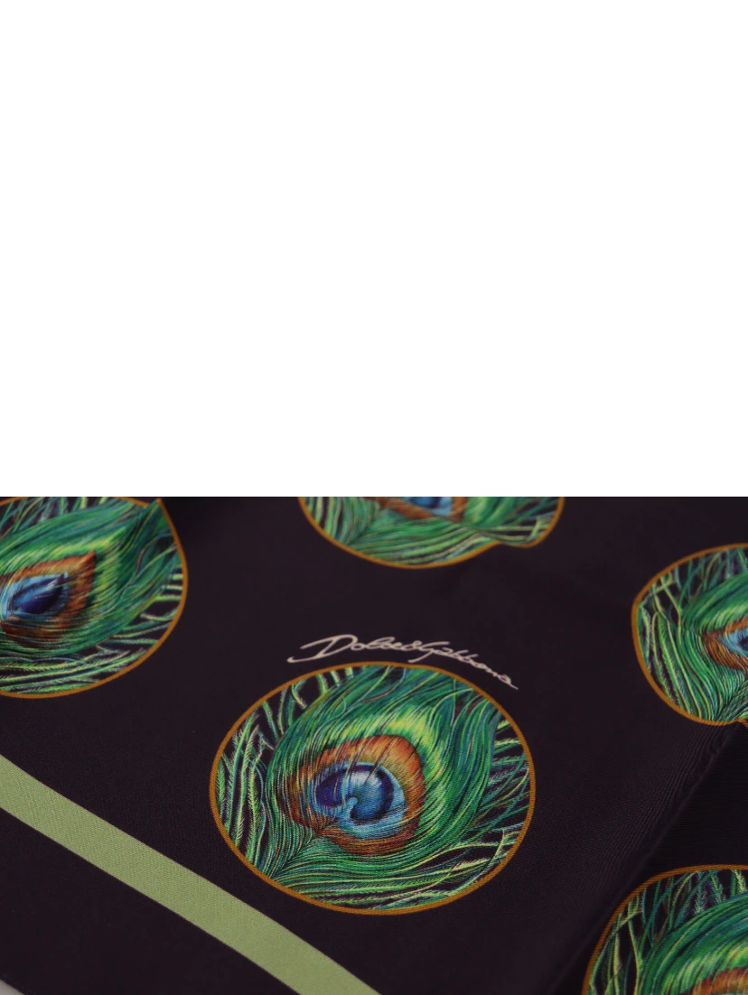Black Peacock Feather DG Printed Square Handkerchief Scarf