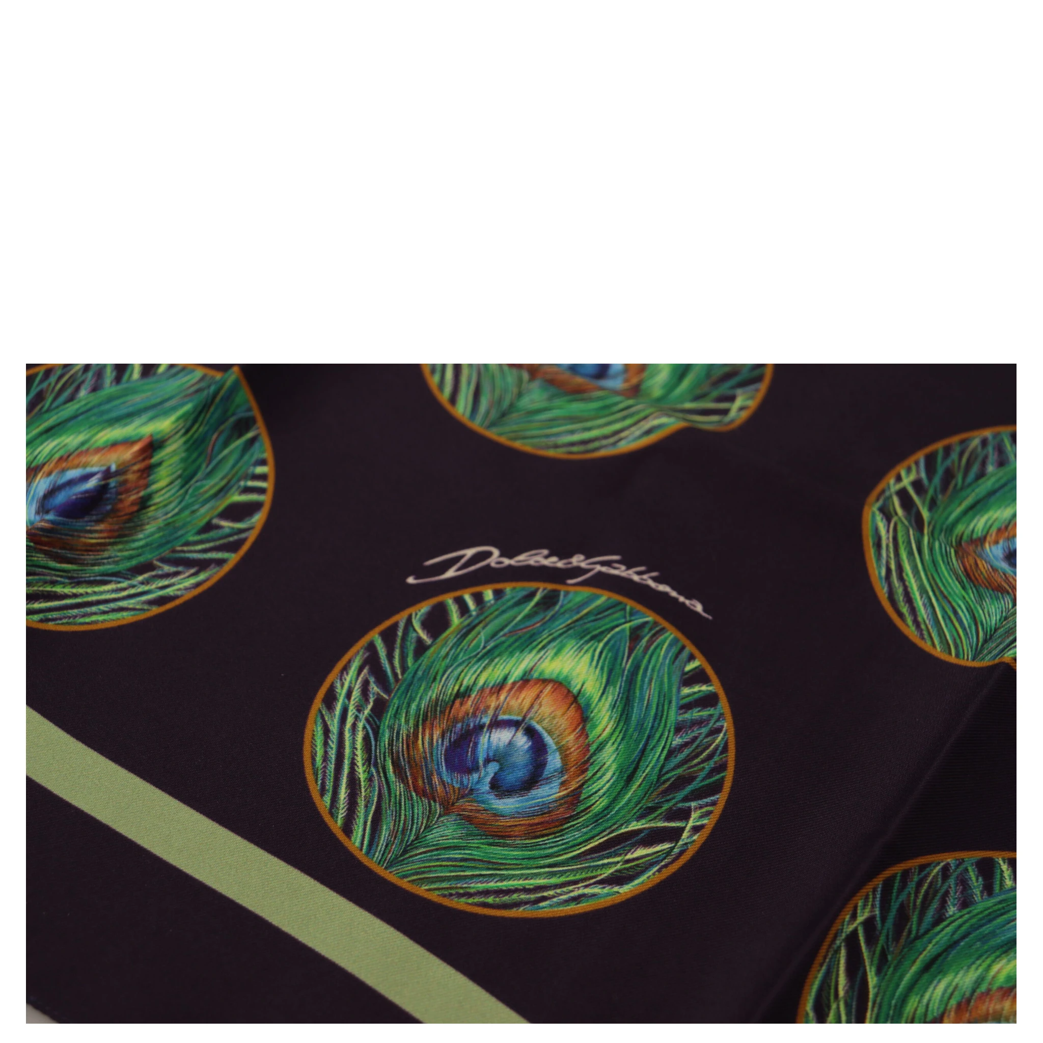 Black Peacock Feather DG Printed Square Handkerchief Scarf