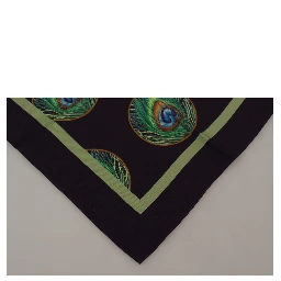 Black Peacock Feather DG Printed Square Handkerchief Scarf
