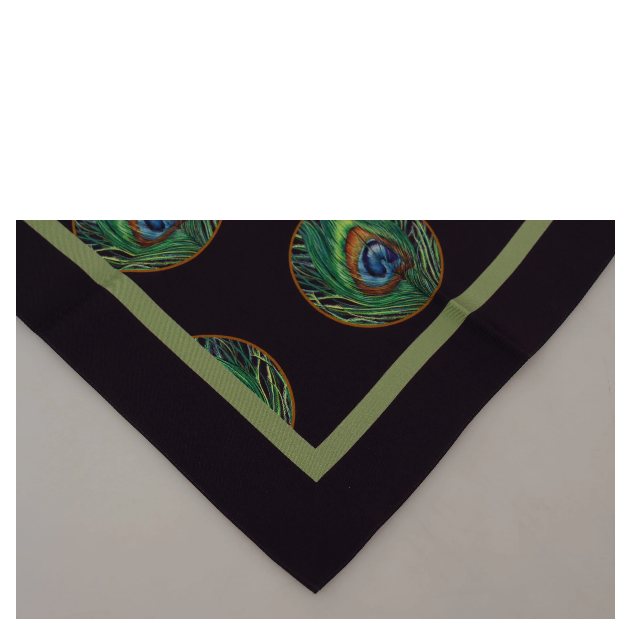 Black Peacock Feather DG Printed Square Handkerchief Scarf