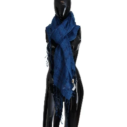 Blue Linen Shawl Foulard Fringes Scarf