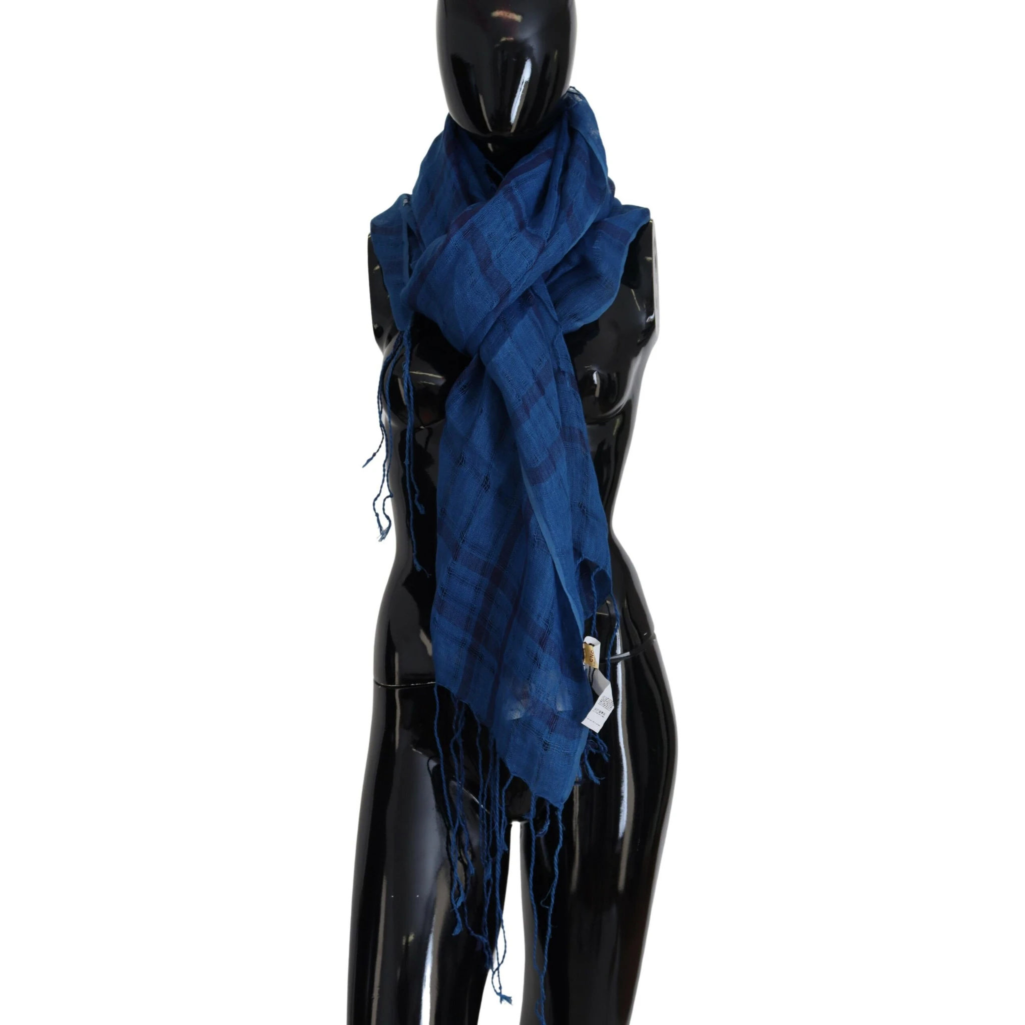 Blue Linen Shawl Foulard Fringes Scarf