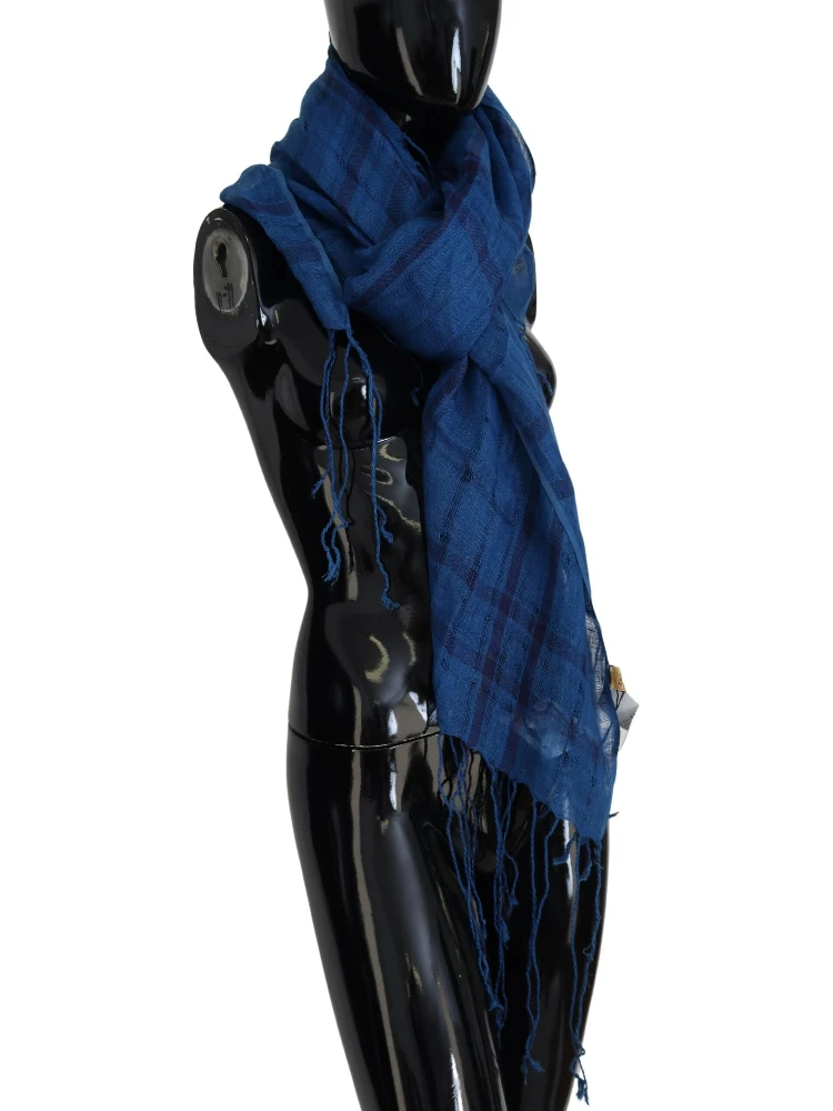 Blue Linen Shawl Foulard Fringes Scarf alternative