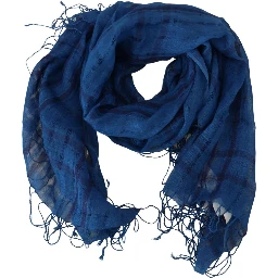 Blue Linen Shawl Foulard Fringes Scarf