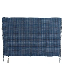 Blue Linen Shawl Foulard Fringes Scarf