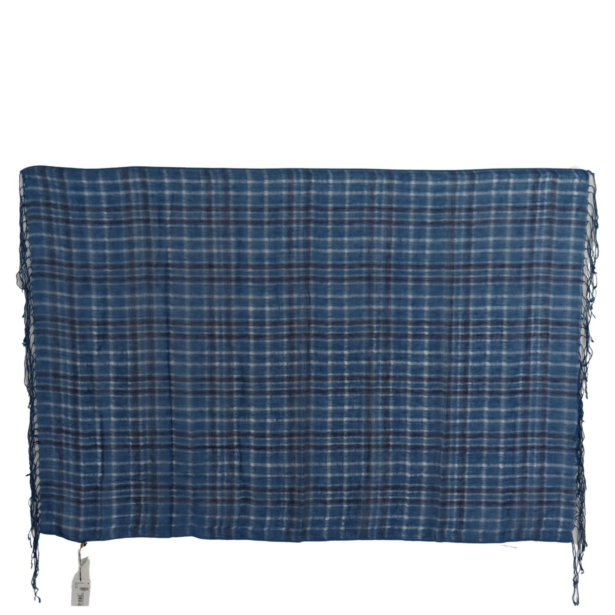 Blue Linen Shawl Foulard Fringes Scarf