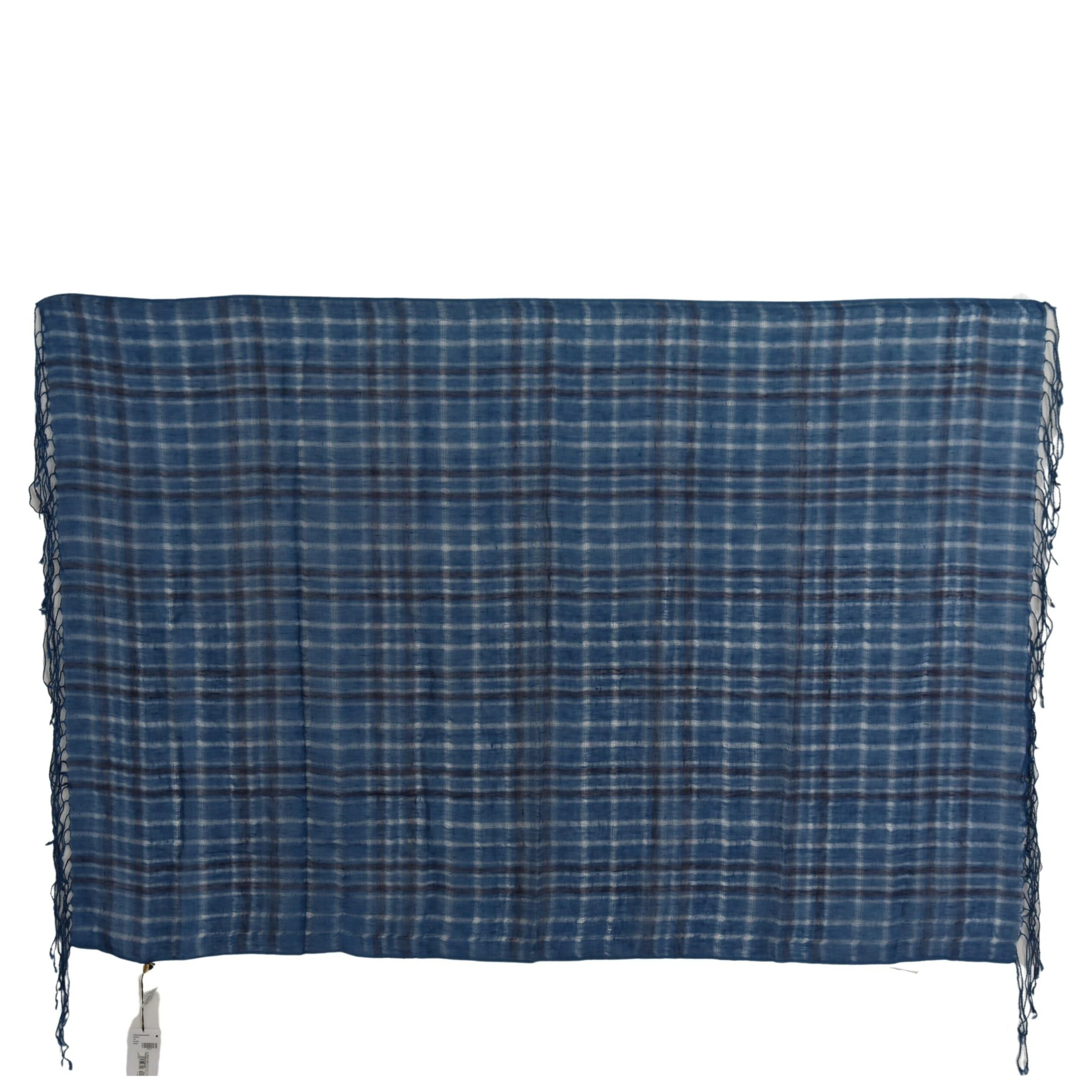Blue Linen Shawl Foulard Fringes Scarf