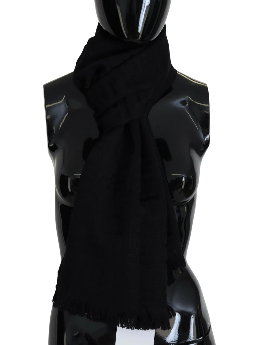 Black Wool Neck Wrap Shawl Fringes Scarf