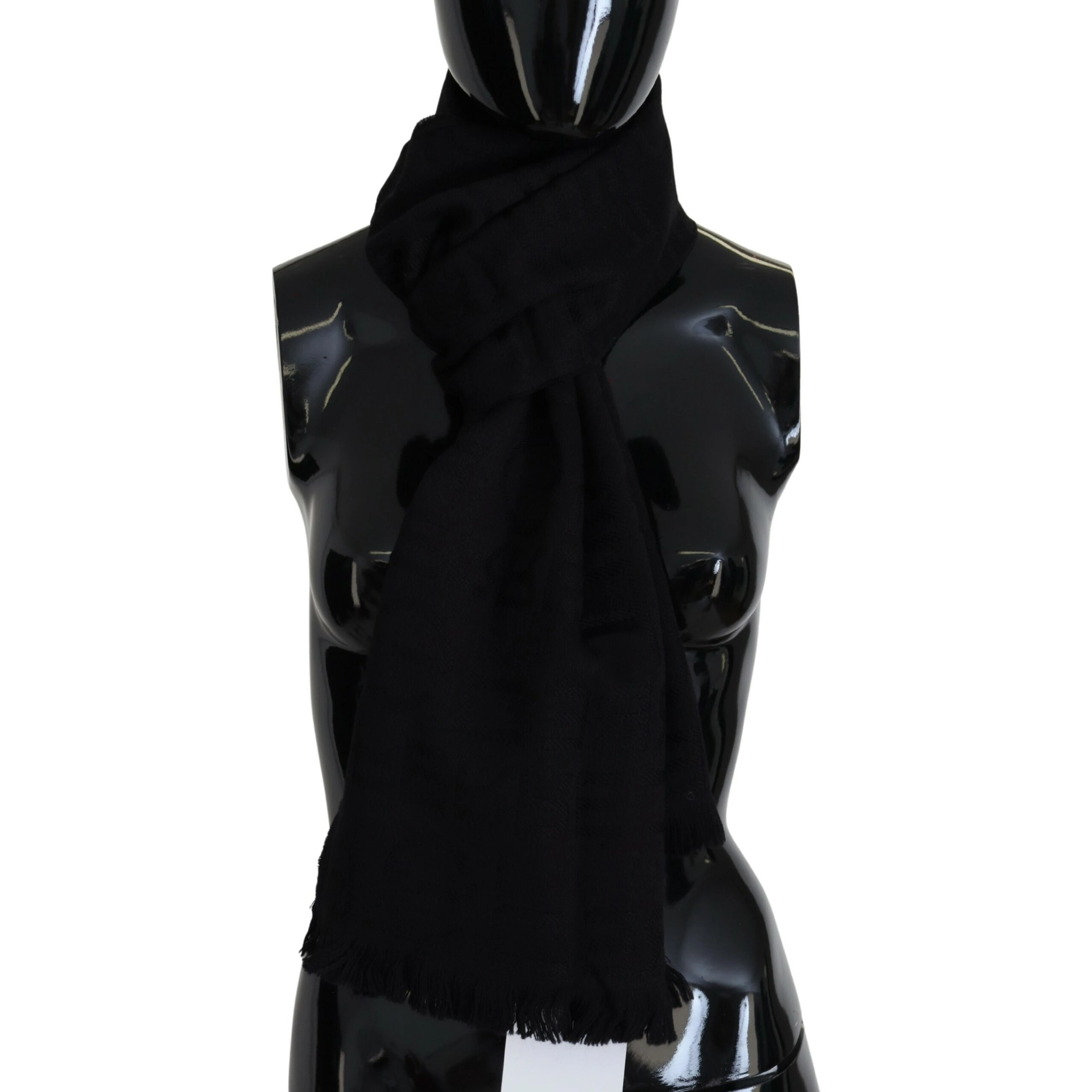 Black Wool Neck Wrap Shawl Fringes Scarf