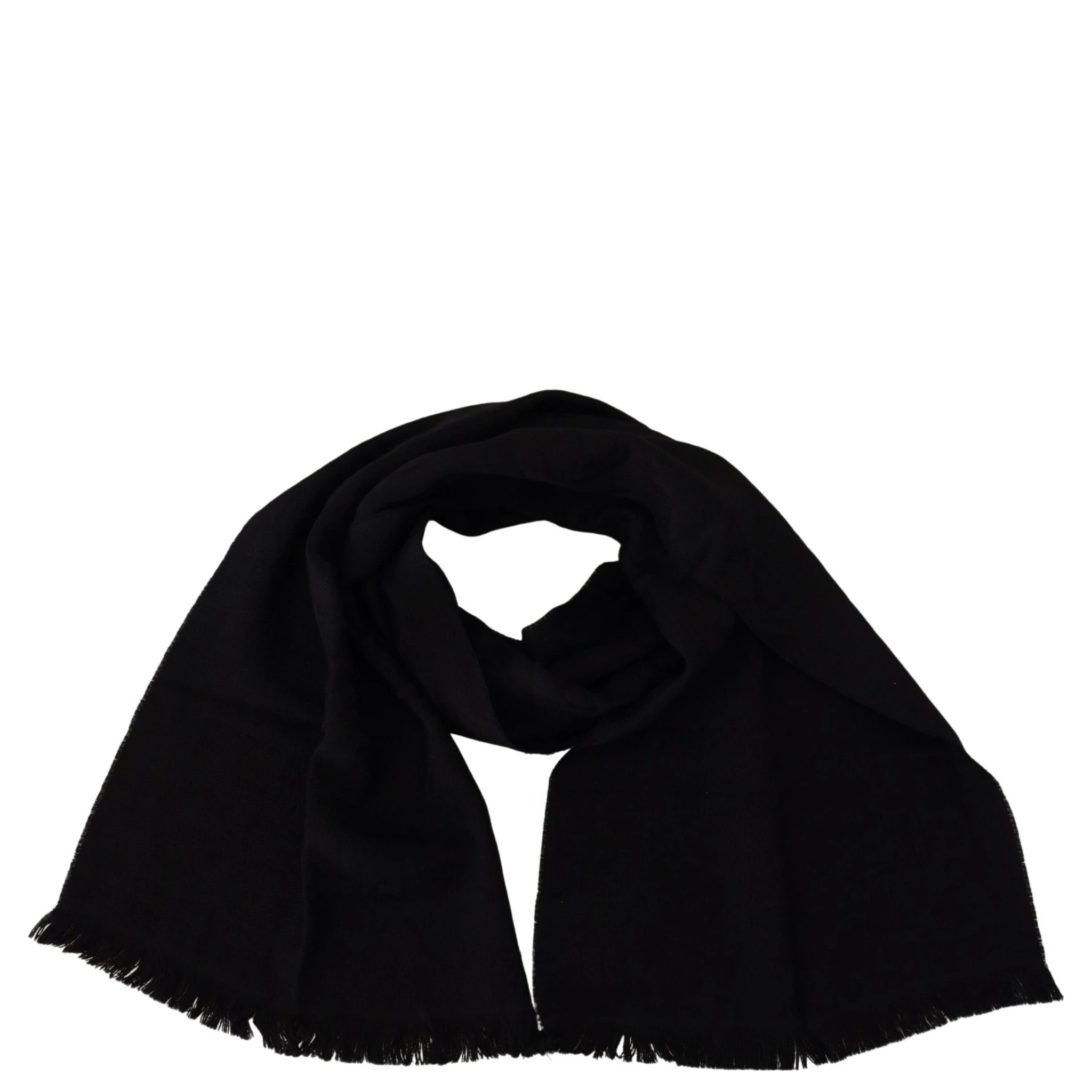Black Wool Neck Wrap Shawl Fringes Scarf