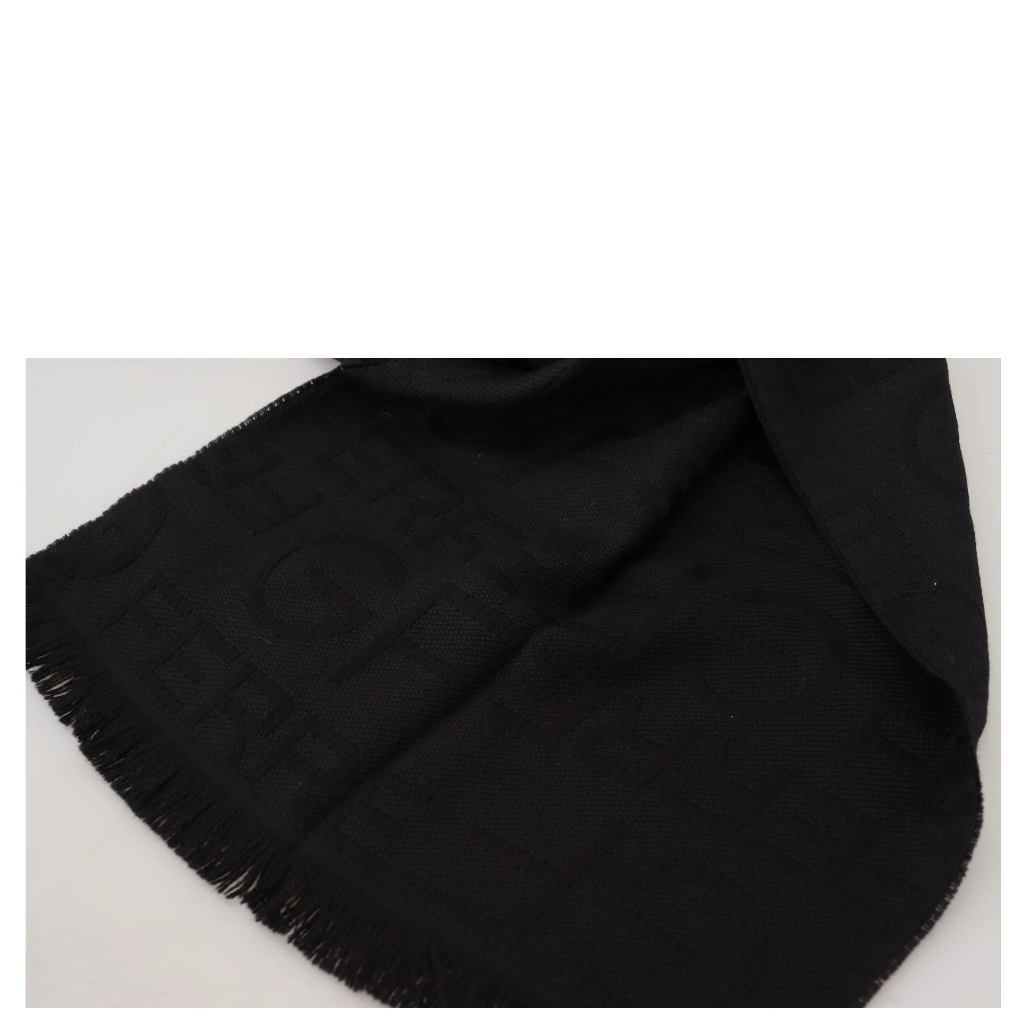 Black Wool Neck Wrap Shawl Fringes Scarf