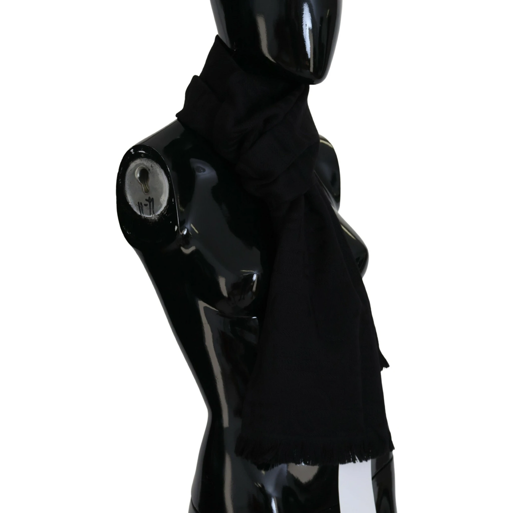 Black Wool Neck Wrap Shawl Fringes Scarf