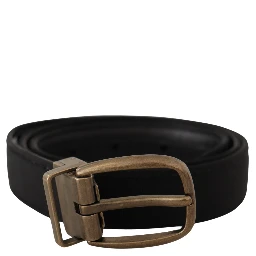 Black Grosgrain Leather Bronze Metal Belt