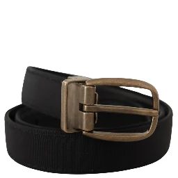 Black Grosgrain Leather Bronze Metal Belt