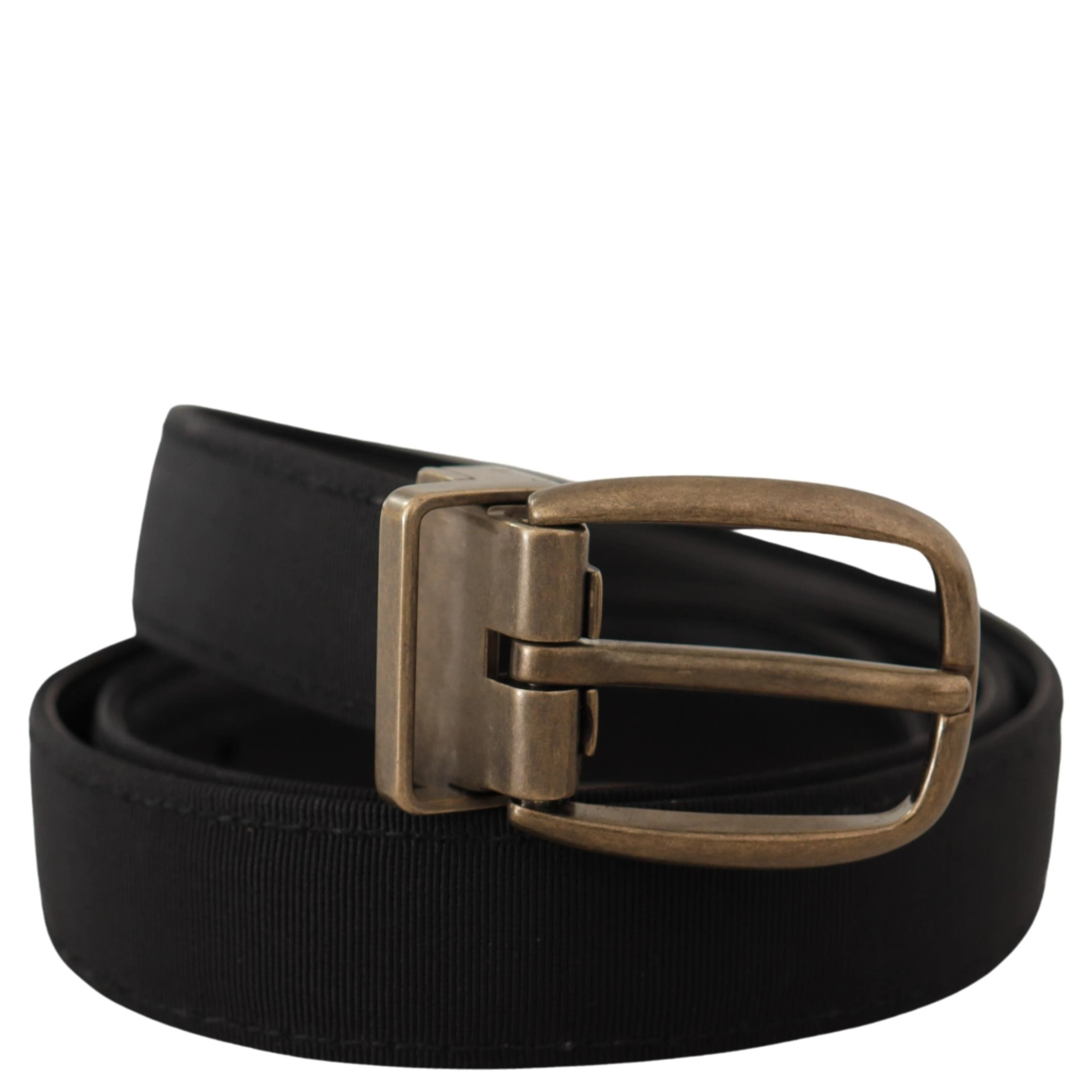 Black Grosgrain Leather Bronze Metal Belt