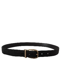 Black Grosgrain Leather Bronze Metal Belt