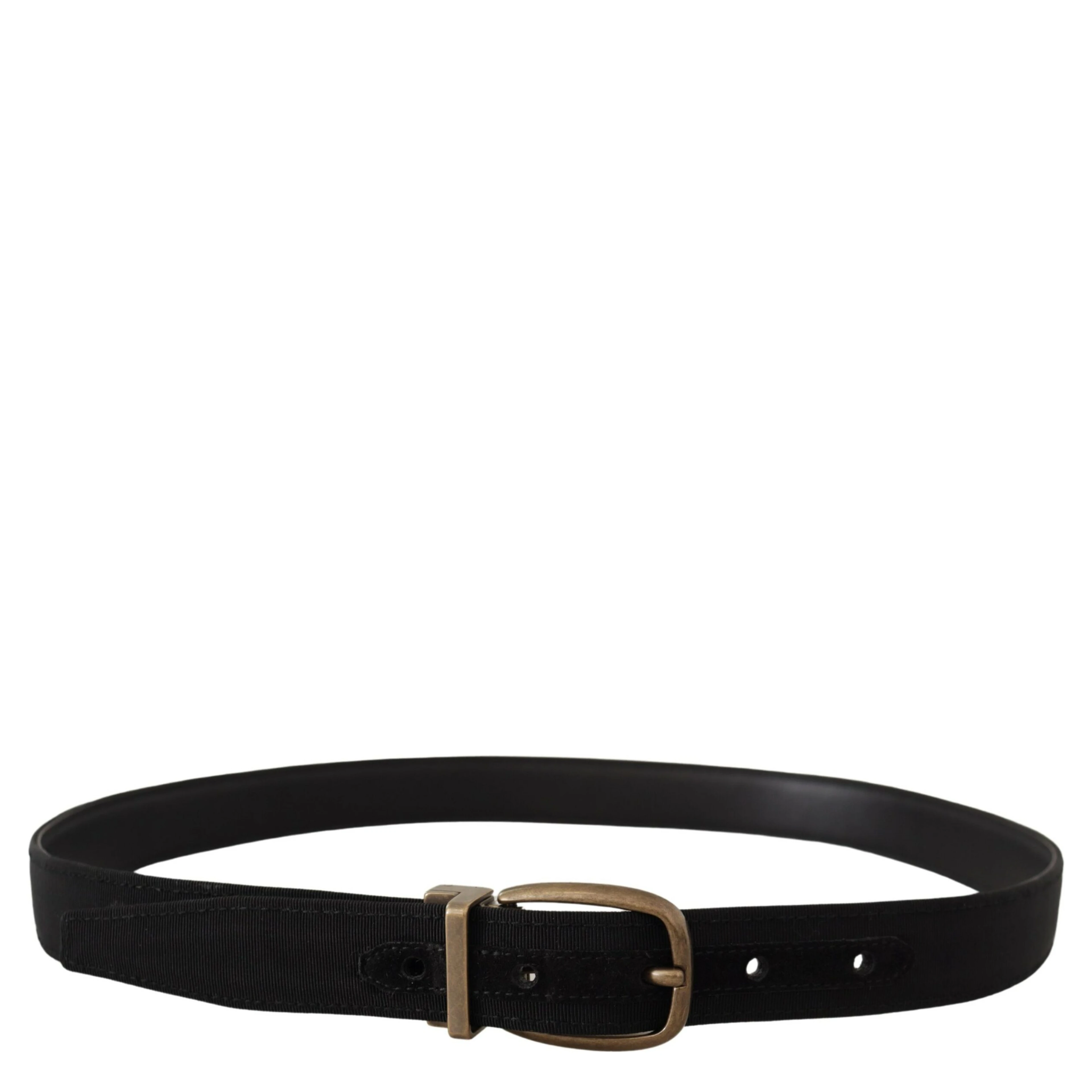 Black Grosgrain Leather Bronze Metal Belt