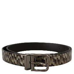 Brown Herringbone Leather Gray Belt