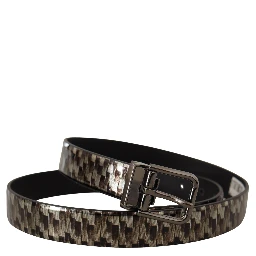 Brown Herringbone Leather Gray Belt