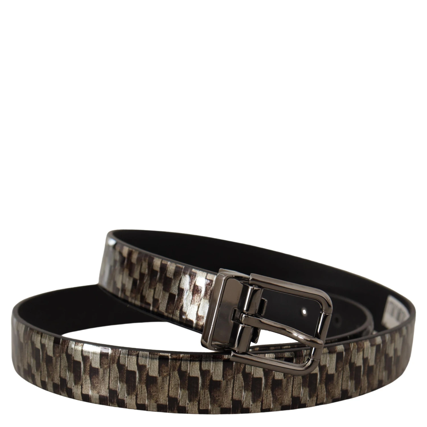 Brown Herringbone Leather Gray Belt