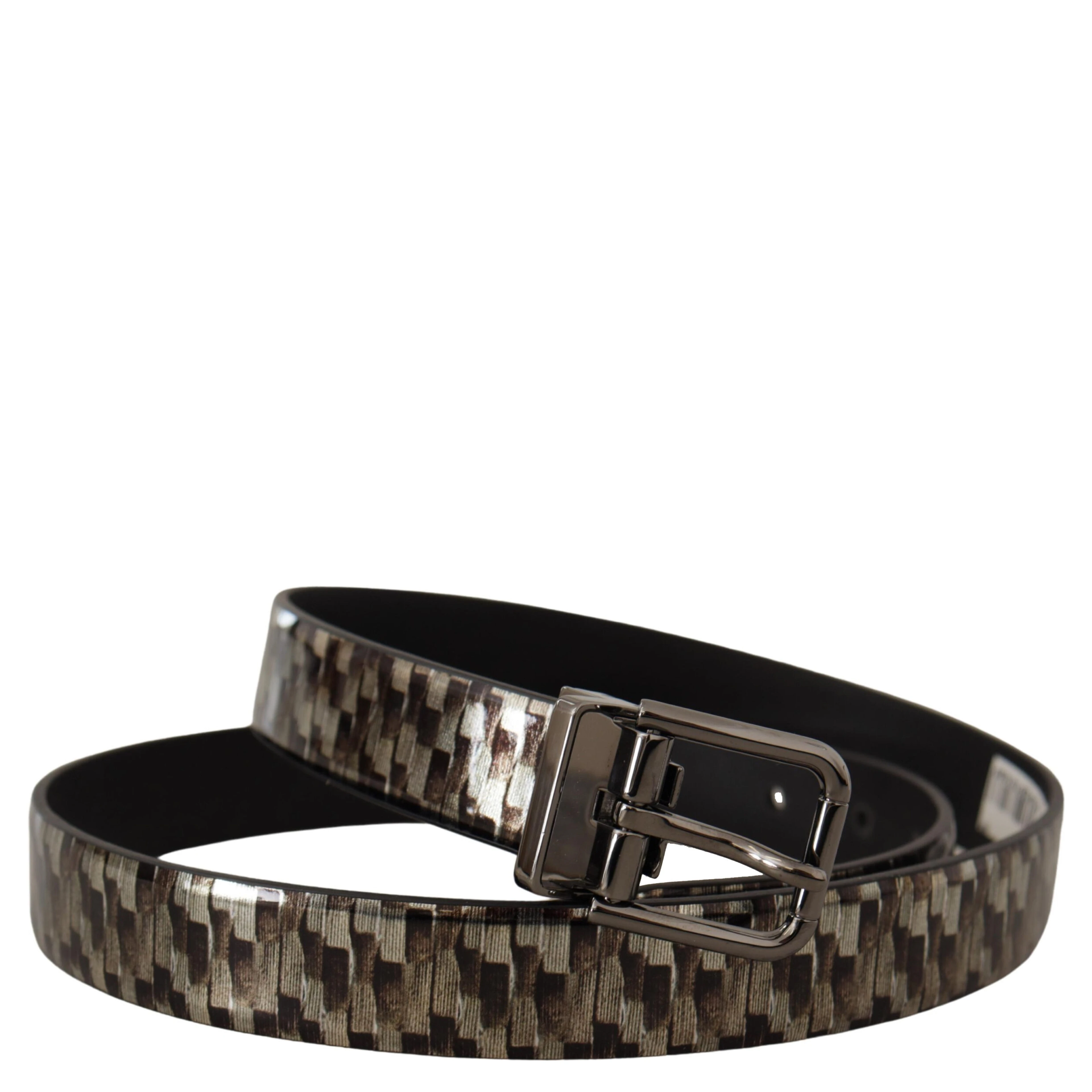 Brown Herringbone Leather Gray Belt
