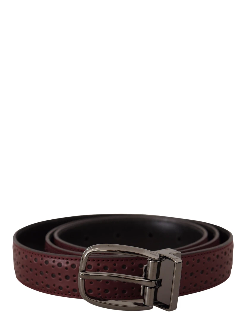 Brown Perforated Leather Metal Buckle Belt