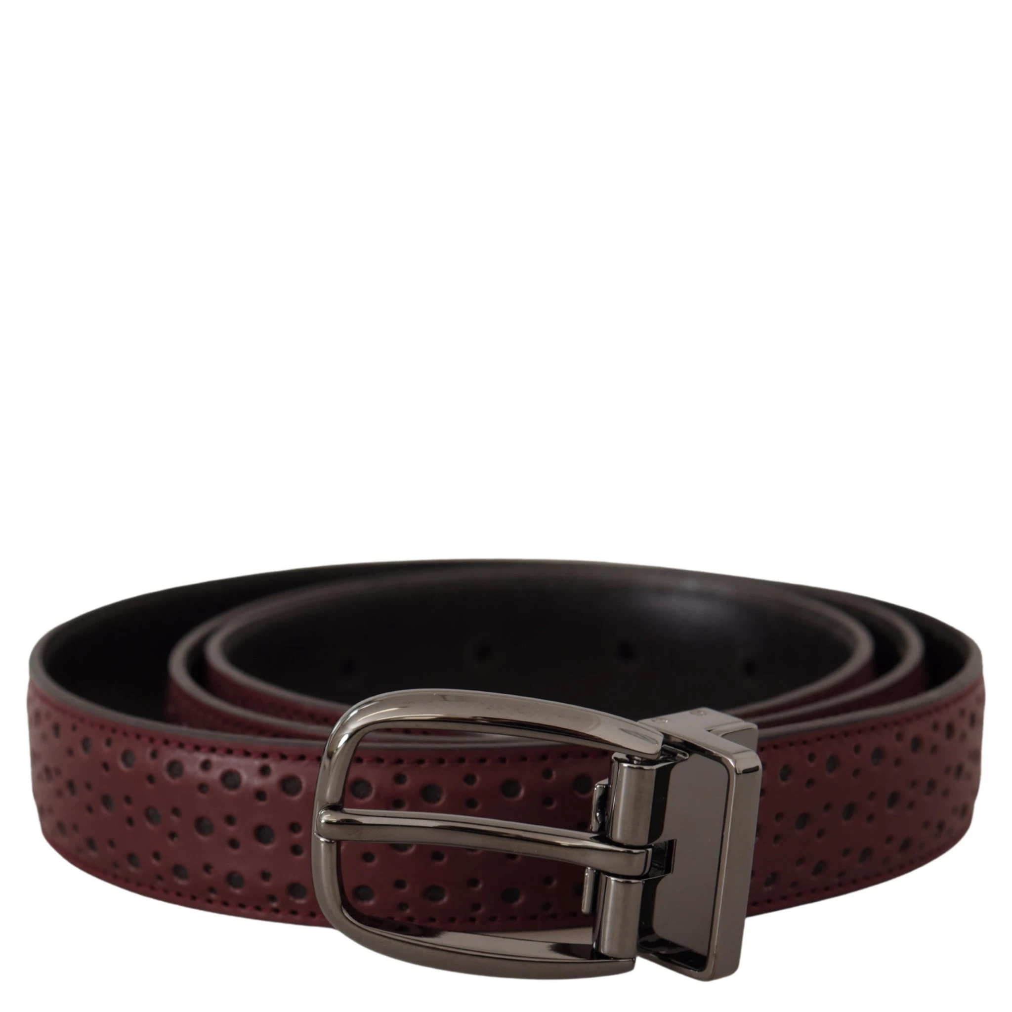 Brown Perforated Leather Metal Buckle Belt