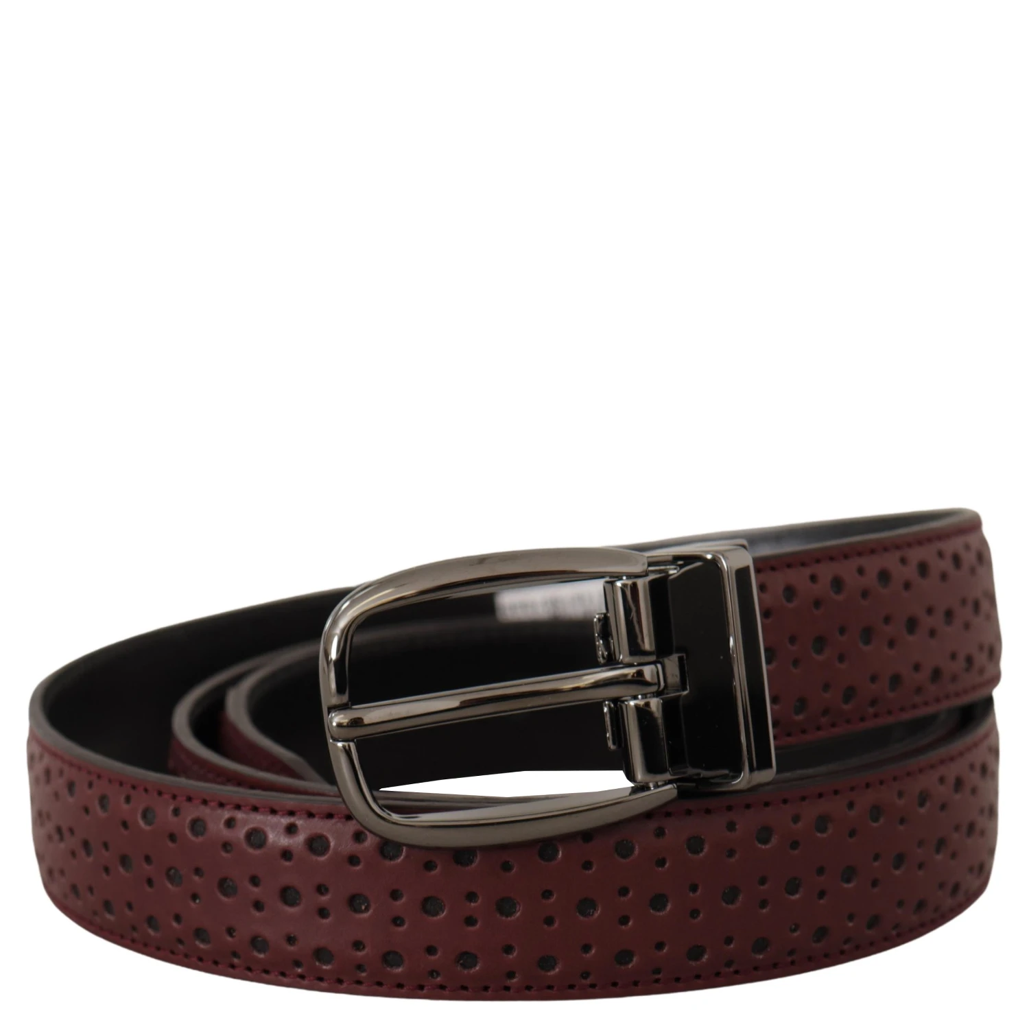 Brown Perforated Leather Metal Buckle Belt