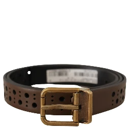 Brown Leather Perforated Crown Belt