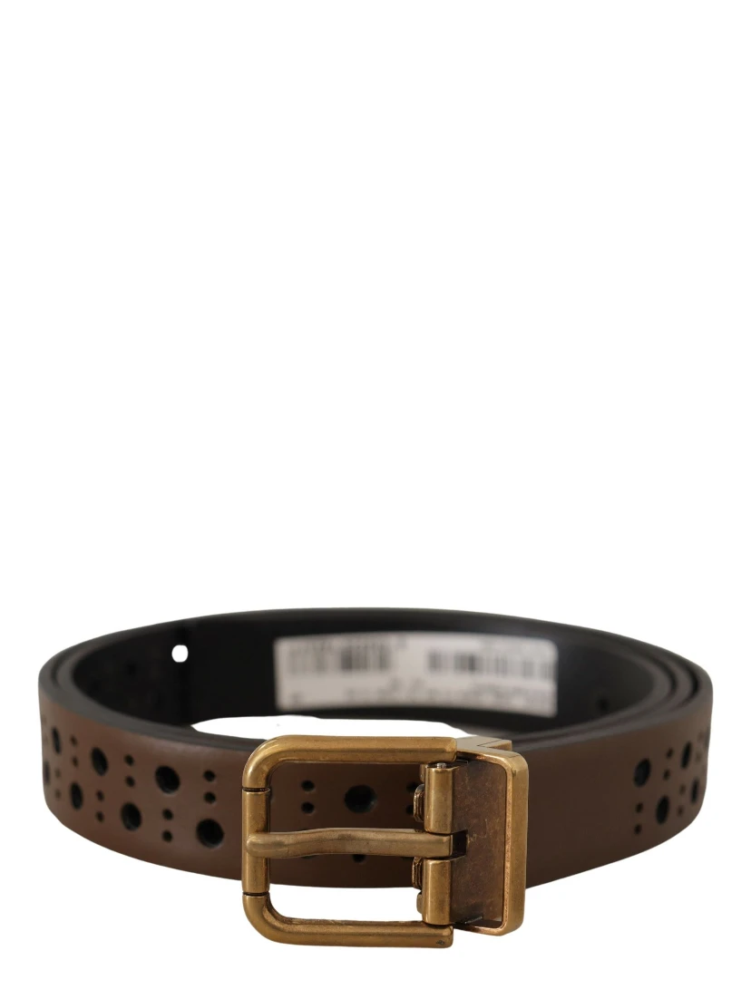 Brown Leather Perforated Crown Belt