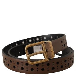 Brown Leather Perforated Crown Belt