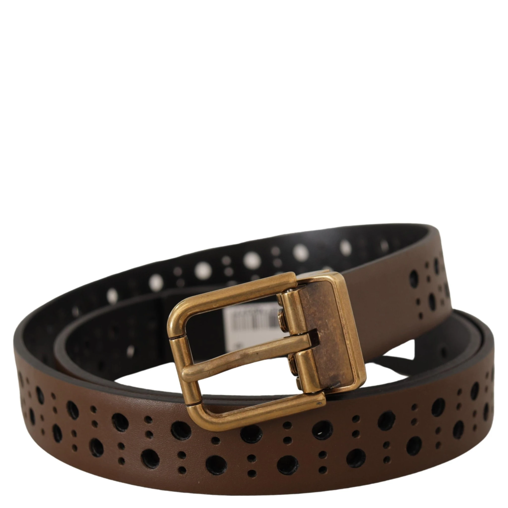 Brown Leather Perforated Crown Belt