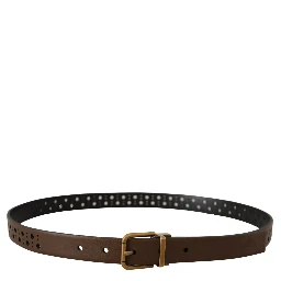 Brown Leather Perforated Crown Belt