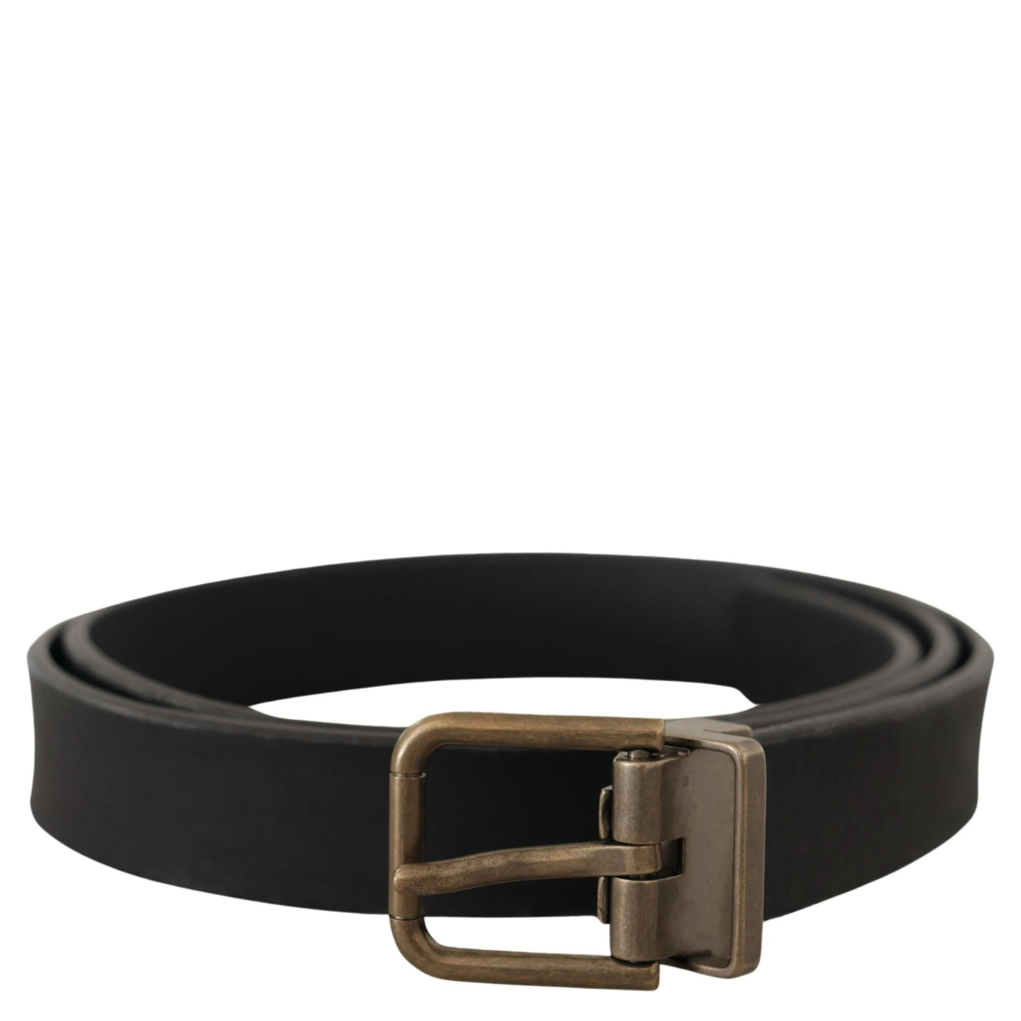 Black Leather Brass Metal Grain Buckle Classic Belt