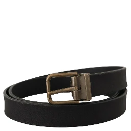 Black Leather Brass Metal Grain Buckle Classic Belt