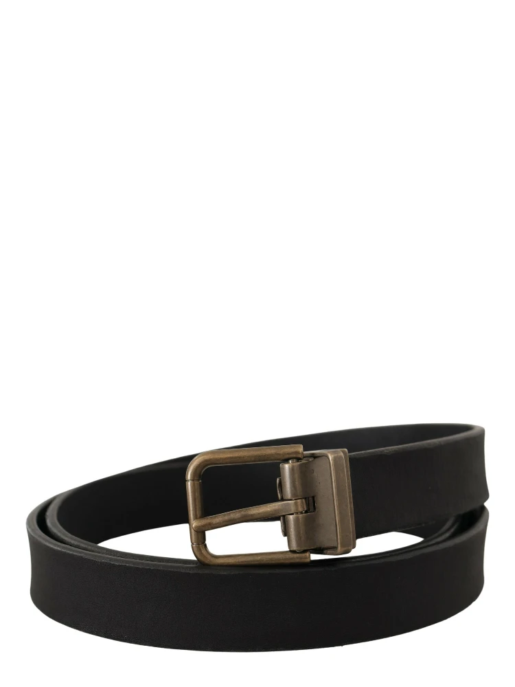 Black Leather Brass Metal Grain Buckle Classic Belt alternative