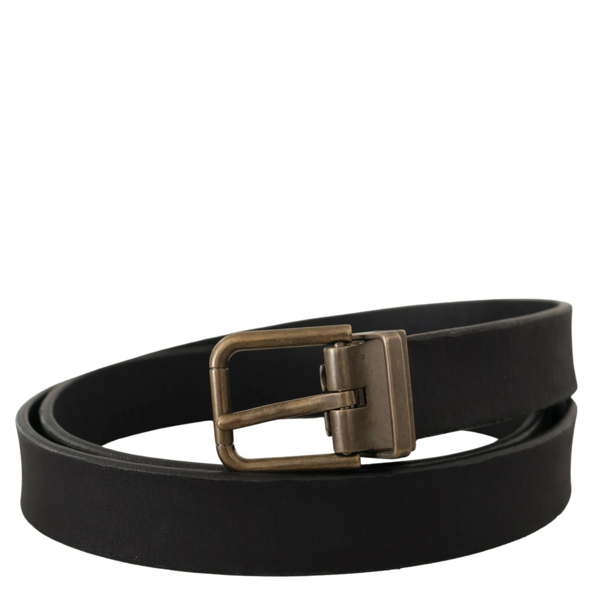 Black Leather Brass Metal Grain Buckle Classic Belt
