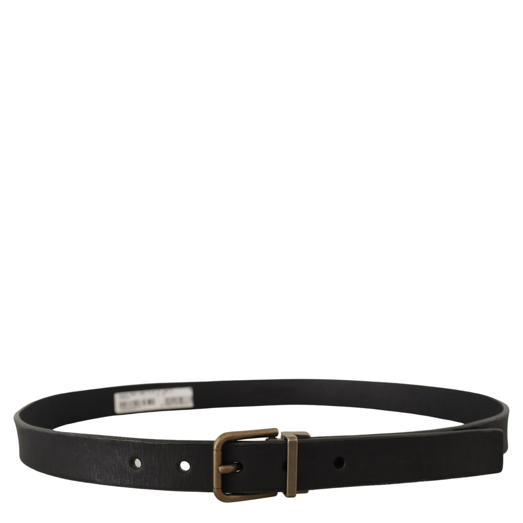 Black Leather Brass Metal Grain Buckle Classic Belt